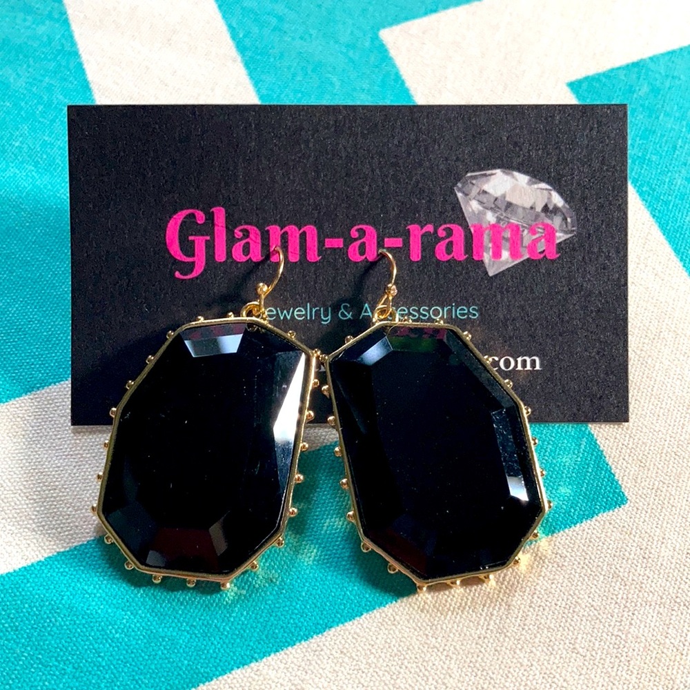 Faux stone earrings - black & gold